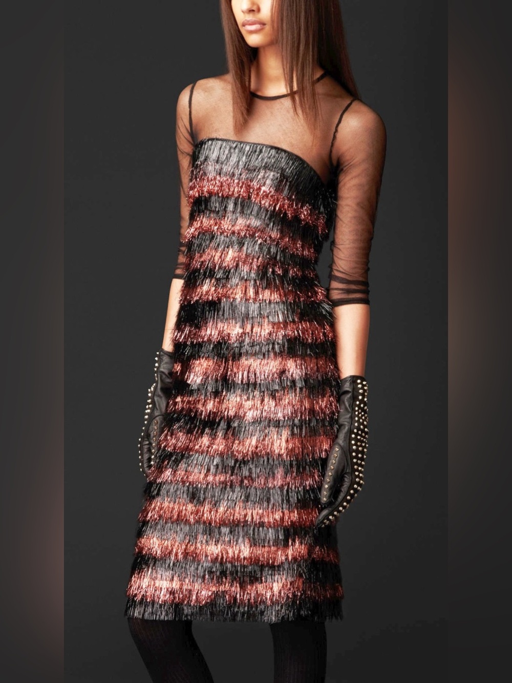 Burberry New Metallic Eyelash Fringe Dress Size 42 US S/M Runway Red Carpet - Picture 3 of 16